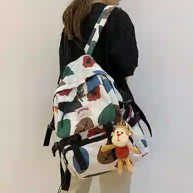 醇龙 涂鸦森系大容量学生书包韩版时尚原宿男旅游 尼龙 双肩包 大号 男女同款情侣款 多色