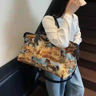 醇龙 时尚印花简约轻便大容量 尼龙 旅行包 男女同款情侣款 多色