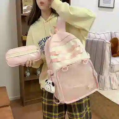 醇龙 百搭二次元透明吧唧校园学院风 棉 双肩包 女款