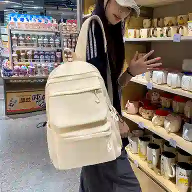 醇龙 超酷简约纯色大容量 尼龙 双肩包 男女同款情侣款 白色/灰色/黑色/黄色