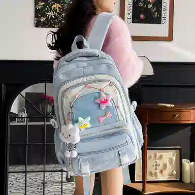 醇龙 可爱高中生初中生学生女大学生休闲旅游轻便电脑背包 帆布 双肩包 常规 女款 多色