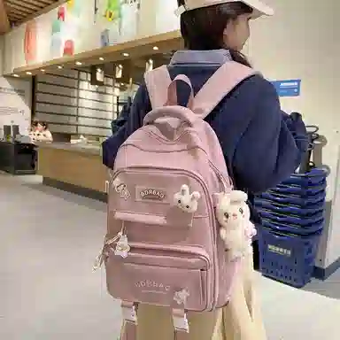 醇龙 书包女生小学生初中生高中生背包大学生补课包轻便双肩包 尼龙 组合装 男女同款情侣款 多色