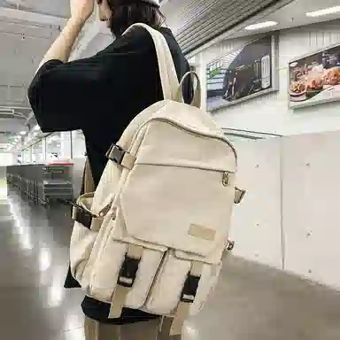 醇龙 男女通用多色帆布多口袋简约百搭大容量双肩包背包