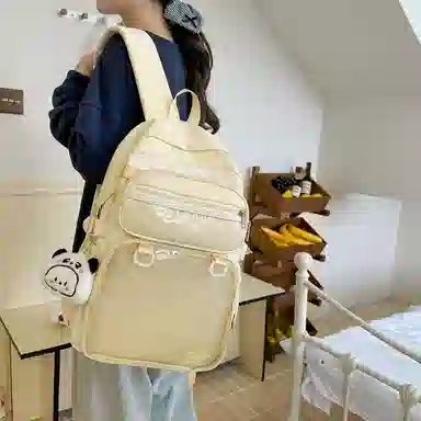 醇龙 百搭二次元透明吧唧校园学院风 棉 双肩包 女款