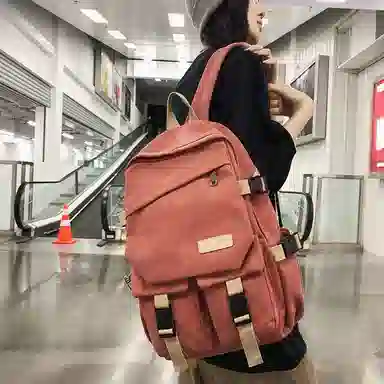 醇龙 男女通用多色帆布多口袋简约百搭大容量双肩包背包