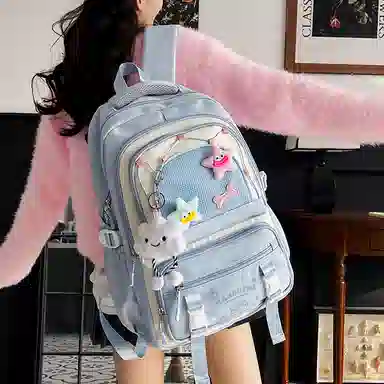 醇龙 可爱高中生初中生学生女大学生休闲旅游轻便电脑背包 帆布 双肩包 常规 女款 多色