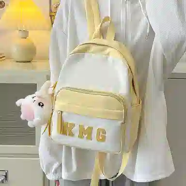 醇龙 撞色字母出游旅行韩系学院风轻便 尼龙 双肩包 常规 粉/蓝/黑/黄/绿