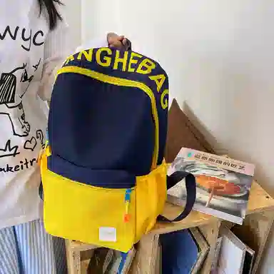 醇龙 学生复古韩版撞色大容量 牛津布 双肩包 常规 男女同款情侣款 藏蓝黄/灰/黑/玫粉蓝/浅粉