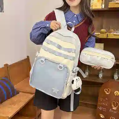 醇龙 百搭二次元透明吧唧校园学院风 棉 双肩包 女款