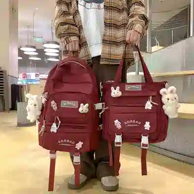 醇龙 书包女生小学生初中生高中生背包大学生补课包轻便双肩包 尼龙 组合装 男女同款情侣款 多色