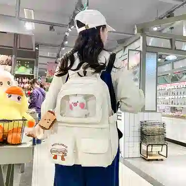 醇龙 日系大容量高颜值 尼龙 书包背包双肩包 常规 男女同款情侣款 米白/黄/蓝/黑