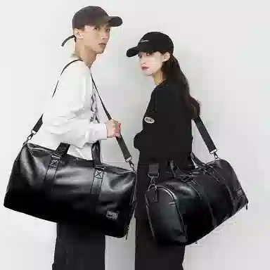 醇龙  男女通用黑色旅行包大容量斜挎手提皮质防水行李包休闲包