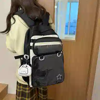 醇龙 百搭二次元透明吧唧校园学院风 棉 双肩包 女款