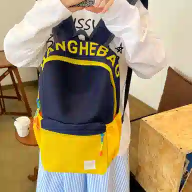 醇龙 学生复古韩版撞色大容量 牛津布 双肩包 常规 男女同款情侣款 藏蓝黄/灰/黑/玫粉蓝/浅粉