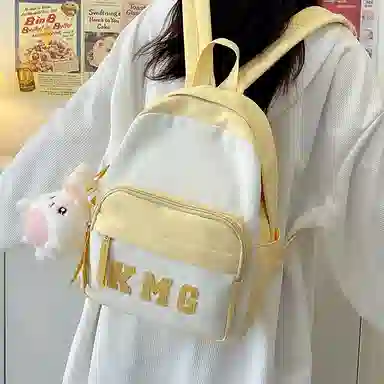 醇龙 撞色字母出游旅行韩系学院风轻便 尼龙 双肩包 常规 粉/蓝/黑/黄/绿