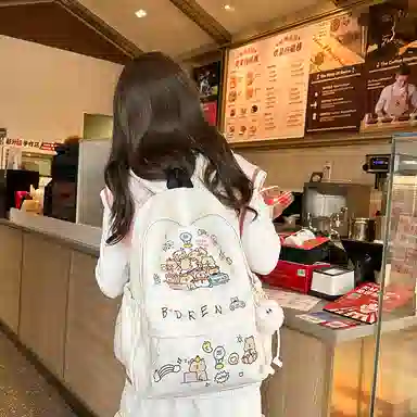 醇龙 可爱涂鸦卡通印花书包轻便休闲小众学生小清新少女背包 尼龙 双肩包 男女同款情侣款 黑色/彩色