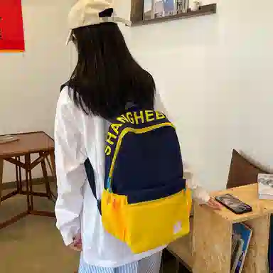 醇龙 学生复古韩版撞色大容量 牛津布 双肩包 常规 男女同款情侣款 藏蓝黄/灰/黑/玫粉蓝/浅粉