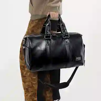 醇龙  男女通用黑色旅行包大容量斜挎手提皮质防水行李包休闲包