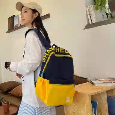 醇龙 学生复古韩版撞色大容量 牛津布 双肩包 常规 男女同款情侣款 藏蓝黄/灰/黑/玫粉蓝/浅粉