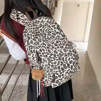 醇龙 小众复古豹纹时尚百搭设计感书包轻便 帆布 双肩包 女款 多色