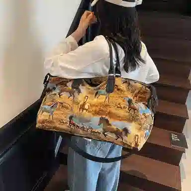 醇龙 时尚印花简约轻便大容量 尼龙 旅行包 男女同款情侣款 多色