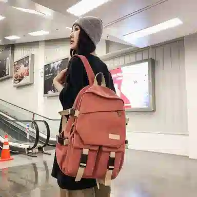 醇龙 男女通用多色帆布多口袋简约百搭大容量双肩包背包