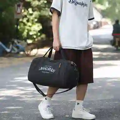 醇龙 双色健身包女单肩训练运动 帆布 旅行包 常规 男女同款情侣款 黑色/卡其色