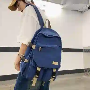 醇龙 男女通用多色帆布多口袋简约百搭大容量双肩包背包