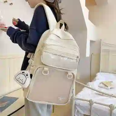 醇龙 百搭二次元透明吧唧校园学院风 棉 双肩包 女款