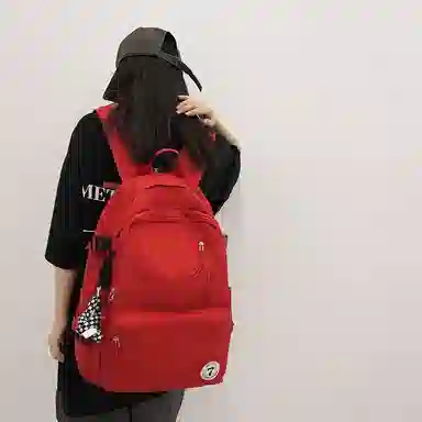 醇龙 简约书包学生休闲旅行背包日系初中生高中生纯色 尼龙布 双肩包 男女同款情侣款 红/粉/黑/白