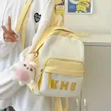 醇龙 撞色字母出游旅行韩系学院风轻便 尼龙 双肩包 常规 粉/蓝/黑/黄/绿