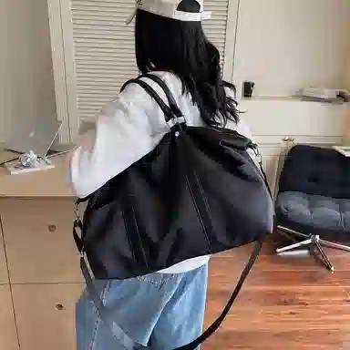 醇龙 时尚潮流百搭纯色 尼龙 旅行包 男女同款情侣款 黑色/咖啡色