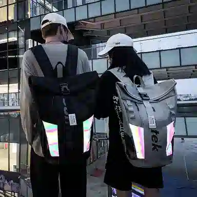 醇龙 大容量反光个性休闲大学生外出旅行简约 牛津布 双肩包 常规 男女同款情侣款 黑色/灰色