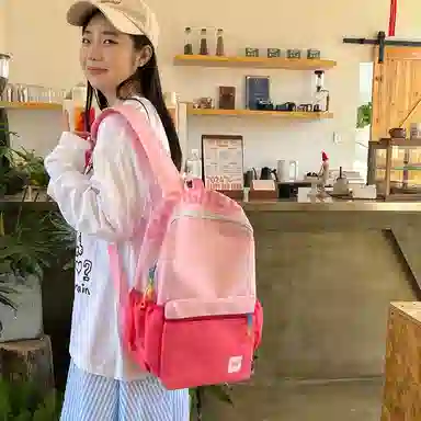 醇龙 学生复古韩版撞色大容量 牛津布 双肩包 常规 男女同款情侣款 藏蓝黄/灰/黑/玫粉蓝/浅粉