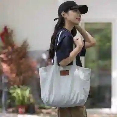 醇龙 简约百搭时尚 帆布 帆布包单肩包 女款 白/浅蓝