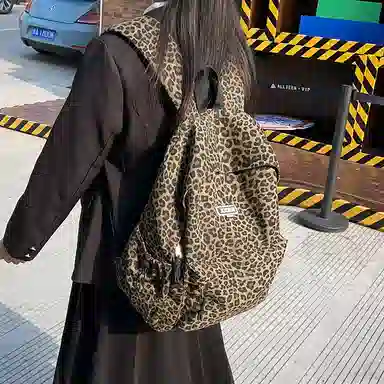 醇龙 小众复古豹纹时尚百搭设计感书包轻便 帆布 双肩包 女款 多色