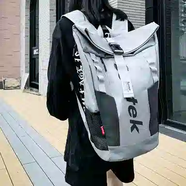 醇龙 大容量反光个性休闲大学生外出旅行简约 牛津布 双肩包 常规 男女同款情侣款 黑色/灰色