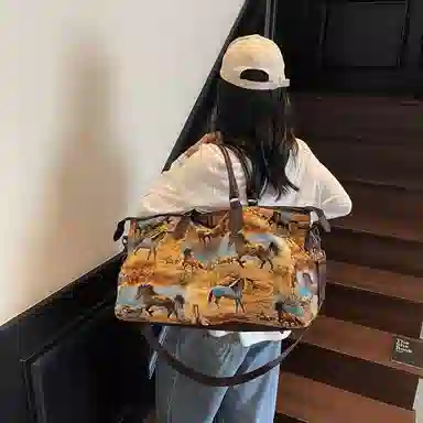 醇龙 时尚印花简约轻便大容量 尼龙 旅行包 男女同款情侣款 多色