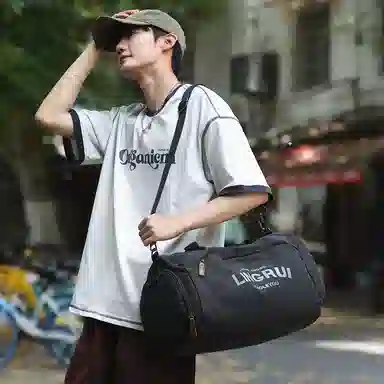 醇龙 双色健身包女单肩训练运动 帆布 旅行包 常规 男女同款情侣款 黑色/卡其色