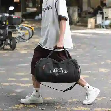 醇龙 双色健身包女单肩训练运动 帆布 旅行包 常规 男女同款情侣款 黑色/卡其色