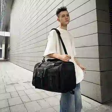 醇龙 中性风休闲简约多功能旅游时尚百搭 尼龙 旅行包 男女同款情侣款 黑/粉/卡其/青绿/黄/军绿