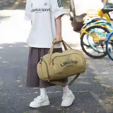 醇龙 双色健身包女单肩训练运动 帆布 旅行包 常规 男女同款情侣款 黑色/卡其色