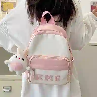 醇龙 撞色字母出游旅行韩系学院风轻便 尼龙 双肩包 常规 粉/蓝/黑/黄/绿