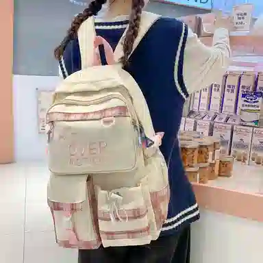 醇龙 撞色格子设计时尚百搭简约轻便通勤大容量 尼龙 双肩包 常规 男女同款情侣款 多色