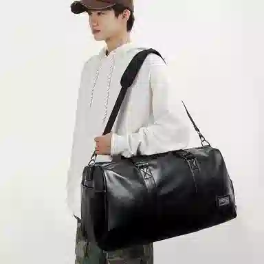 醇龙  男女通用黑色旅行包大容量斜挎手提皮质防水行李包休闲包