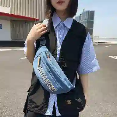 醇龙 背包骑行运动斜挎包休闲腰包 牛仔布 胸包 男女同款情侣款