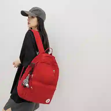 醇龙 简约书包学生休闲旅行背包日系初中生高中生纯色 尼龙布 双肩包 男女同款情侣款 红/粉/黑/白