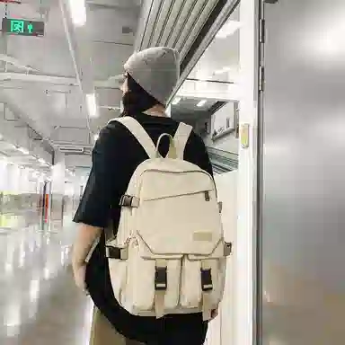 醇龙 男女通用多色帆布多口袋简约百搭大容量双肩包背包