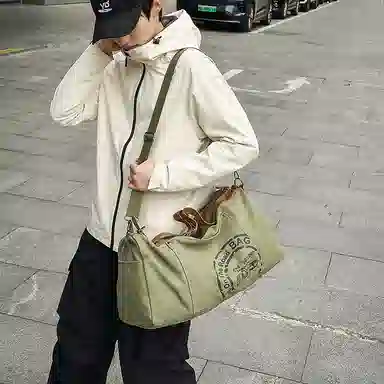 醇龙 单肩圆筒形休闲健身衣物斜挎包 帆布 手提旅行包 男女同款情侣款 多色