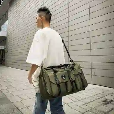 醇龙 中性风休闲简约多功能旅游时尚百搭 尼龙 旅行包 男女同款情侣款 黑/粉/卡其/青绿/黄/军绿